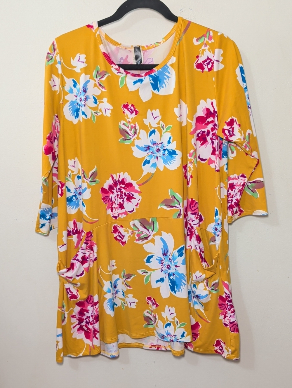Yahada Floral Legging Material Tunic Mustard Blue Pink Pockets Women's Size L
